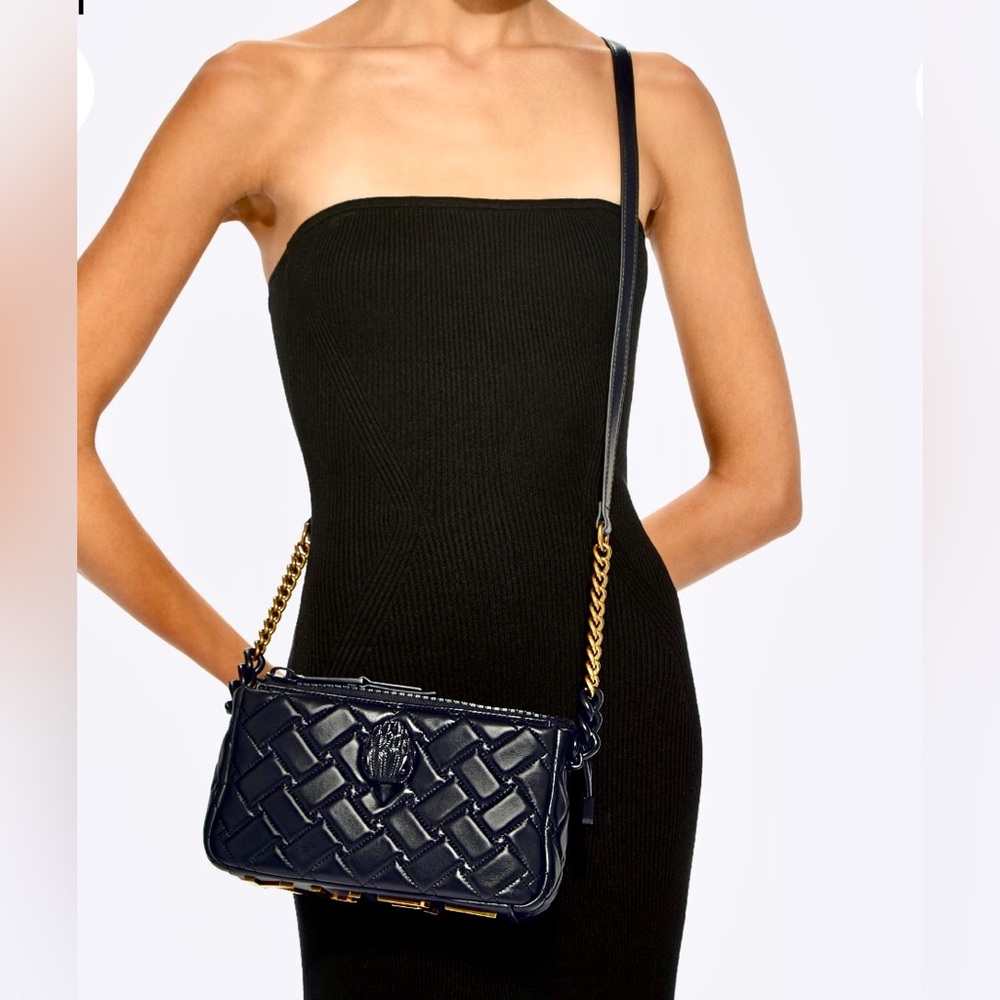Kurt Geiger Leather Black Quilted Crossbody Kensington Bag Gold KURT Bottom NWT